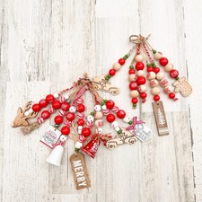 15 Set Rustic Wood Bead Christmas Tree Ornaments Red and Green Farmhouse