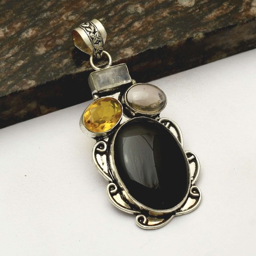 Black Onyx Citrine Gemstone Handmade Pendant Jewelry For Women 2.8" AP-42163