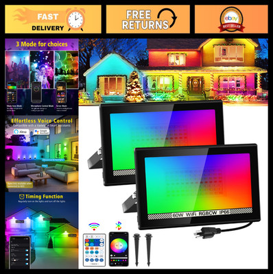 RGB Color Changing Flood Lights - 600W Equivalent LED Landscape Lights, APP Cont