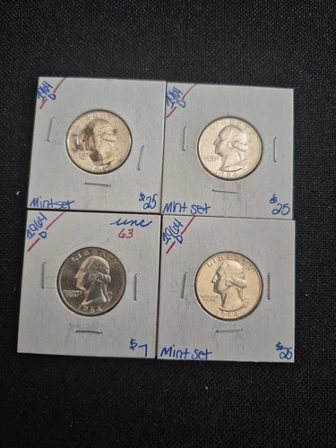 4 Beautiful Silver Uncirculated/Mint Set 1964 D Washington Quarters