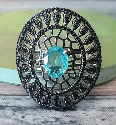 Raritäten Carol Brodie 3,29 ctw Apatit & schwarzer Spinell durchbrochener Schildring Silber
