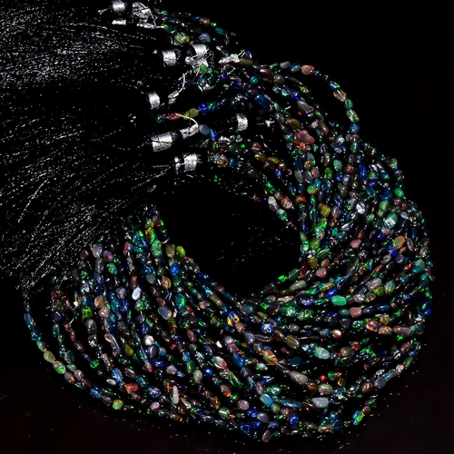 Black Ethiopian Opal Gemstone Tumbled Smooth Beads 3X2 4X3 mm Strand 8" AB-710