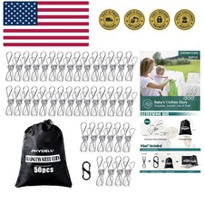 50PCS Stainless Steel Laundry Clothes Pins Heavy Duty Outdoor, Clothespins fo...