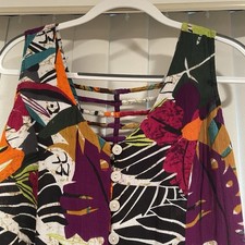 Philigree Rayon Tropical Floral Button Front Ladder Back Dress Tropical Floral L