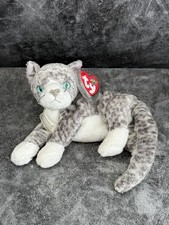 TY BEANIE BABY PURR - GREY & WHITE CAT RETIRED WITH TAGS SOFT TOY PLUSH