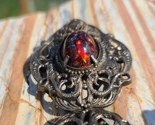 Fancy Antique Silver-Tone Metal Art Nouveau Dress Buckle with Glass Faux Opals - Picture 7 of 18