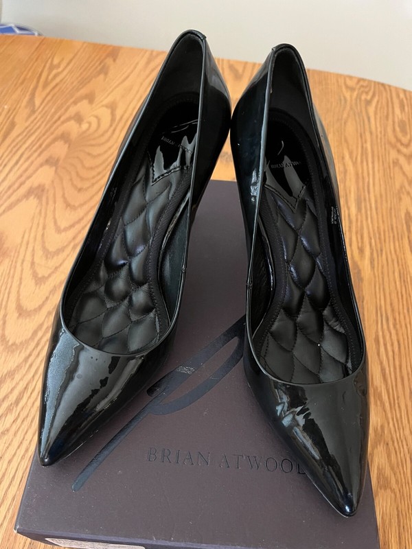 Brian Atwood Paten Leather Black Stilettoes Shoes 38/8