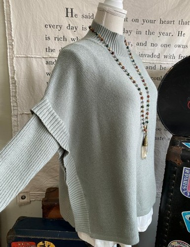 MarlaWynne Sage Green SoftKNIT Turtleneck Poncho Sweater XS New - Picture 2 of 5