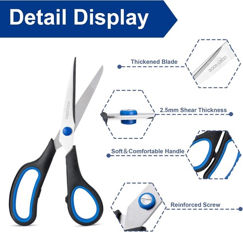 8" All-Purpose Scissors - 6 Pack Comfort-Grip for Office, Desk, Craft, School & - Picture 4 of 8