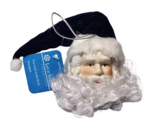 Christmas House Porcelain Santa Head Tree Ornament Let It Snow Collection Blue