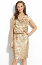 ELIZA J Sequin Drape Neck Knee-length Cocktail Dress Sz 6 Gold