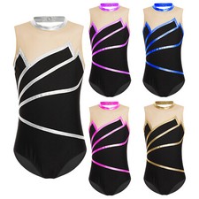 Kids Girl's Jumpsuit Mesh Bodysuit Tumbling Dance Leotards Metallic Rompers