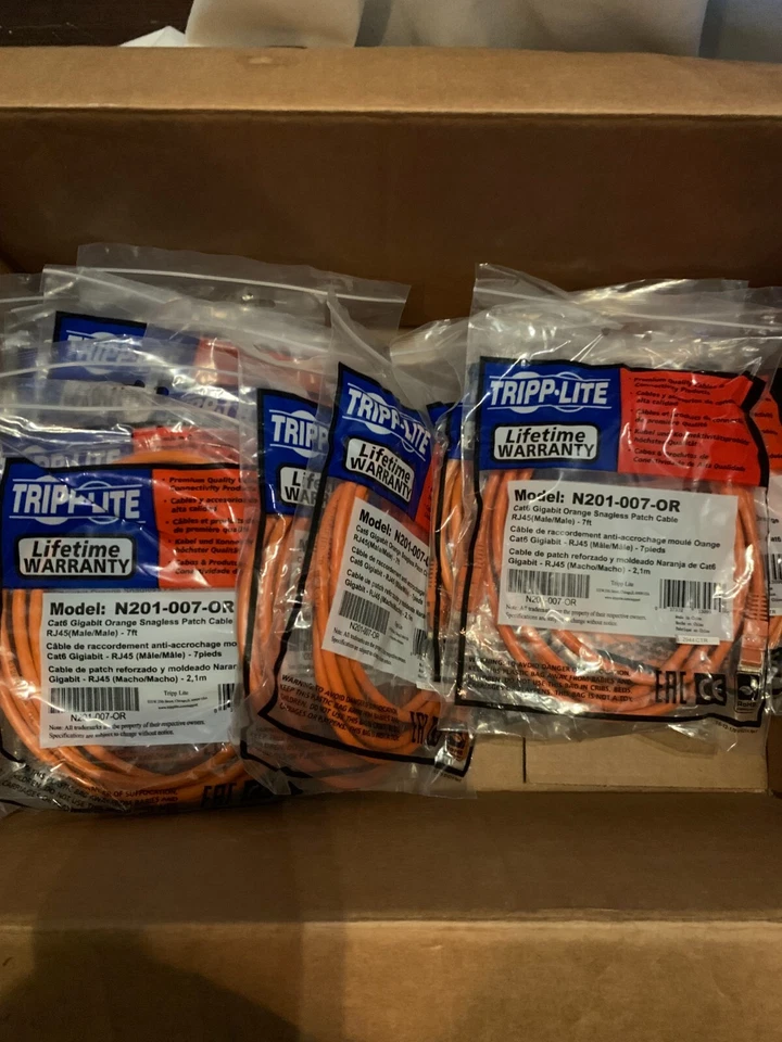 Tripp Lite N201-007-OR 7ft Cat6  Molded Patch Cable RJ45 M/M, 20 COUNT! - Image 2 of 2