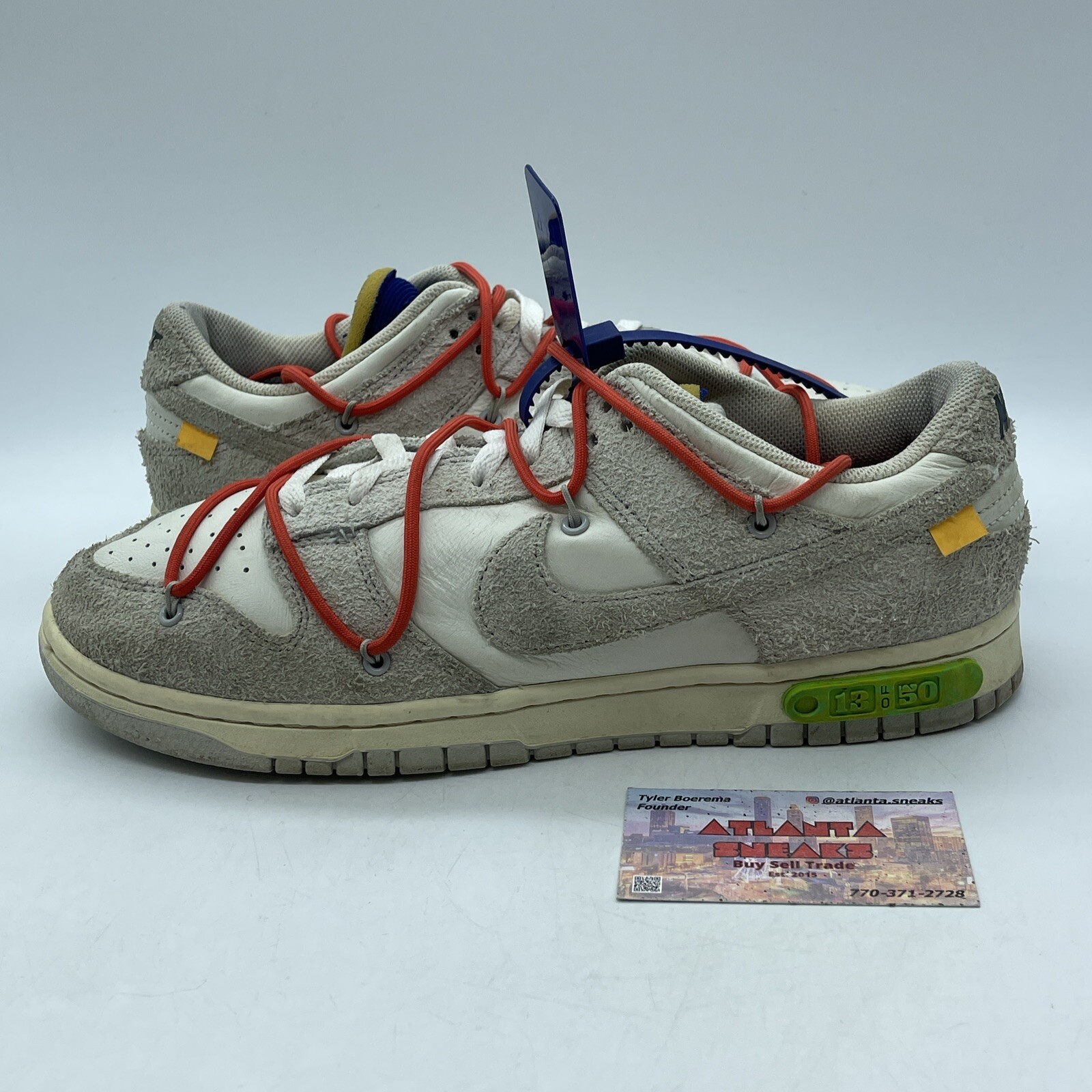 OFF WHITE X NIKE Taglia 11 Nike Off White x Dunk Low Lotto 13 di 50 Grigio Scamosciato Bianco (DJ0950 110)