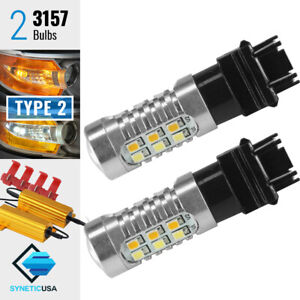 3157 Error Free 22-LEDs White/Yellow Switchback Turn Signal Light Bulbs+Resistor 