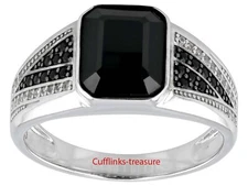Natural Black Onyx & CZ Gemstones With 925 Sterling Silver  Ring For Men's #8802