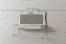 New Primitive Farmhouse Shabby Chic WHITE BATHROOM MIRROR TOWEL BAR Wall Hanging