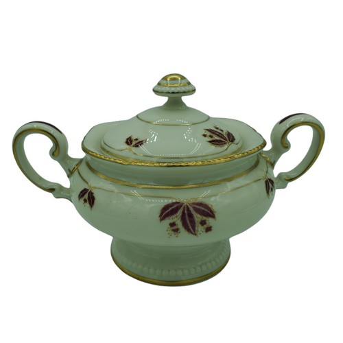 Castleton China Jubelee Sugar Bowl Creamer Set Ivory Burgandy Gold Trim USA - Picture 3 of 10
