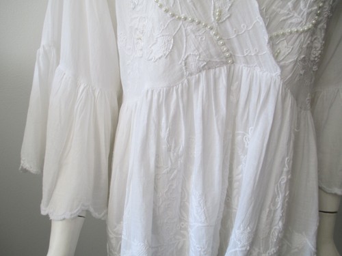 Blusa Top Transparente Antica Sartoria por Giancomo Cirque Blanco Bordado Cuentas M - Imagen 3 de 11