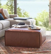 Leather Handmade Footrest Square Comfertable Unstuffed Genuine Pouffe Boho