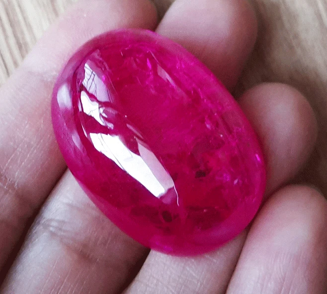 102cts_33x24 mm. OVAL CABOCHON REDISH PINK RUBY LOOSE GEMSSTONE - Image 3 of 4