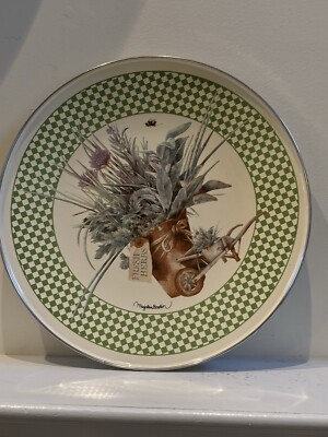 Hallmark Marjolein Basten Fresh Herbs 13.5  Diameter Silver Rimmed Platter
