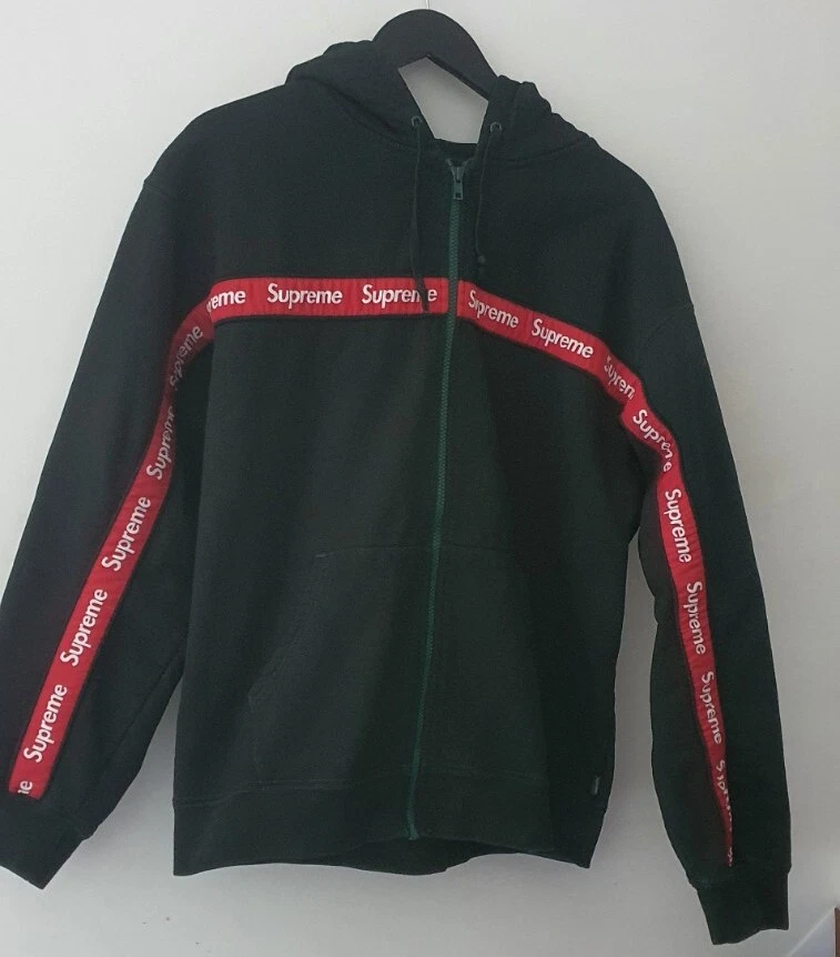 FW19 Supreme Text Stripe Zip Up hooded sweatshirt L Large DYED Hoodie