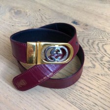 Authentic GUCCI burgundy leather belt with gold/silver tone GG buckle