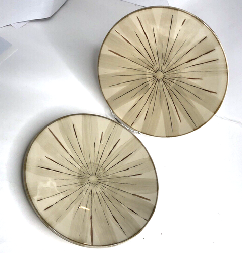 Pier 1 One SANCTUARY Stoneware Salad Plate (2) Retro Starburst Cream Brown - Picture 3 of 11