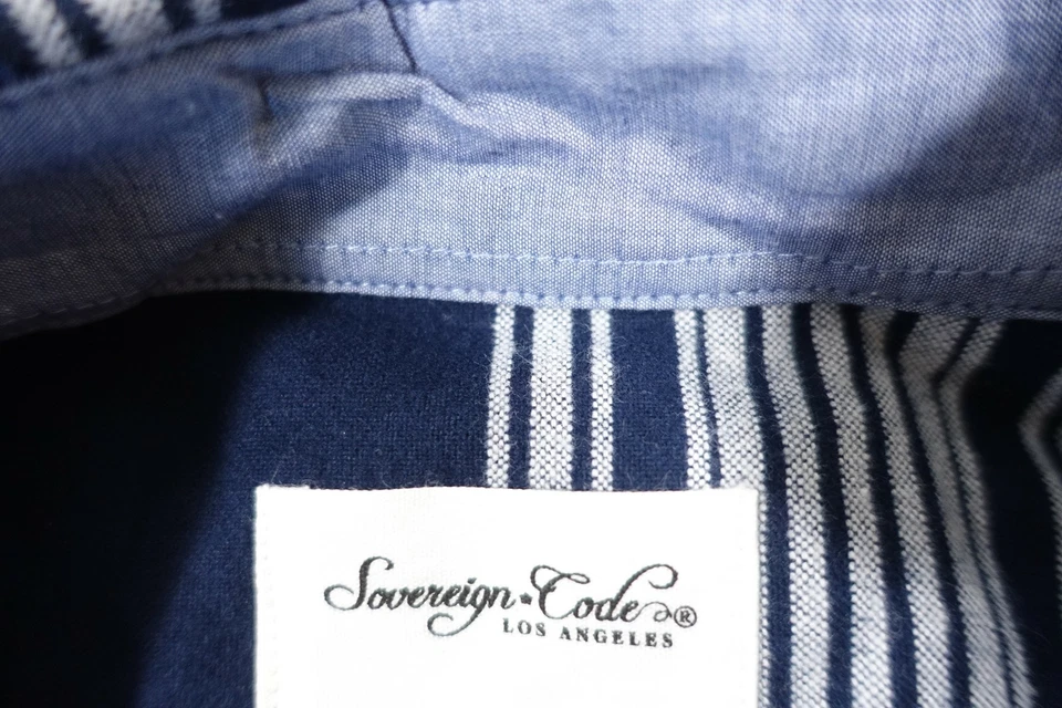 SOVEREIGN CODE STRIPED NAVY BLUE MEDIUM NORSE BUTTON FRONT SHIRT MENS NWT NEW - Image 3 of 4