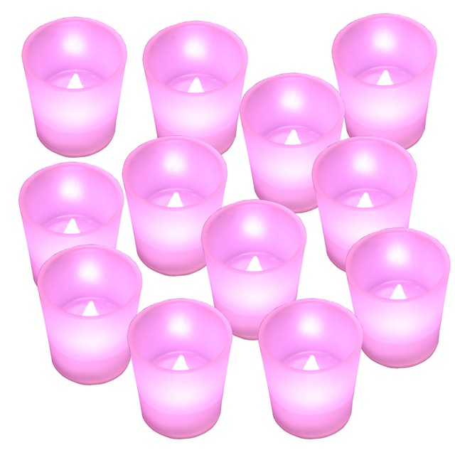 12pc Battery Operated Flickering PINK LED Tealights Votive Tea Lights Flameless eBay