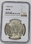 1934-D Peace Dollar :  NGC AU58