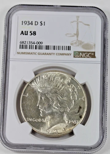 1934-D Peace Dollar :  NGC AU58