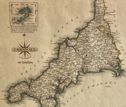 Antique Map of Cornwall Framed and Glazed JOHN CAREY 1787 Hand Coloured - Picture 4 of 9