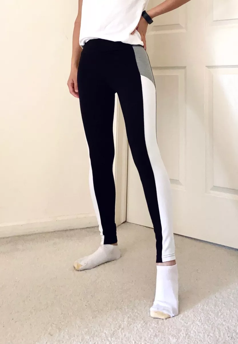 Topshop black white gray colorblock side stripe leggings - size 4