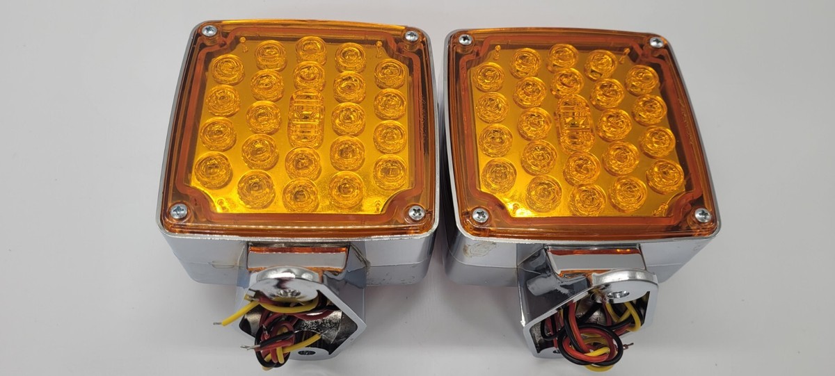 LED Turn Signal Light Assembly For GMC C70 & Chevrolet Medium Duty Trucks – Amber/Red Chrome Housing