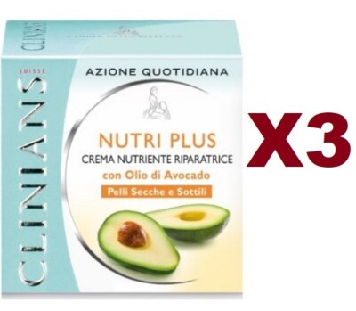 3 STÜCK CLINIANS NUTRI PLUS REPARIERENDE PFLEGENDE CREME MIT AVOCADOÖL 50ML
