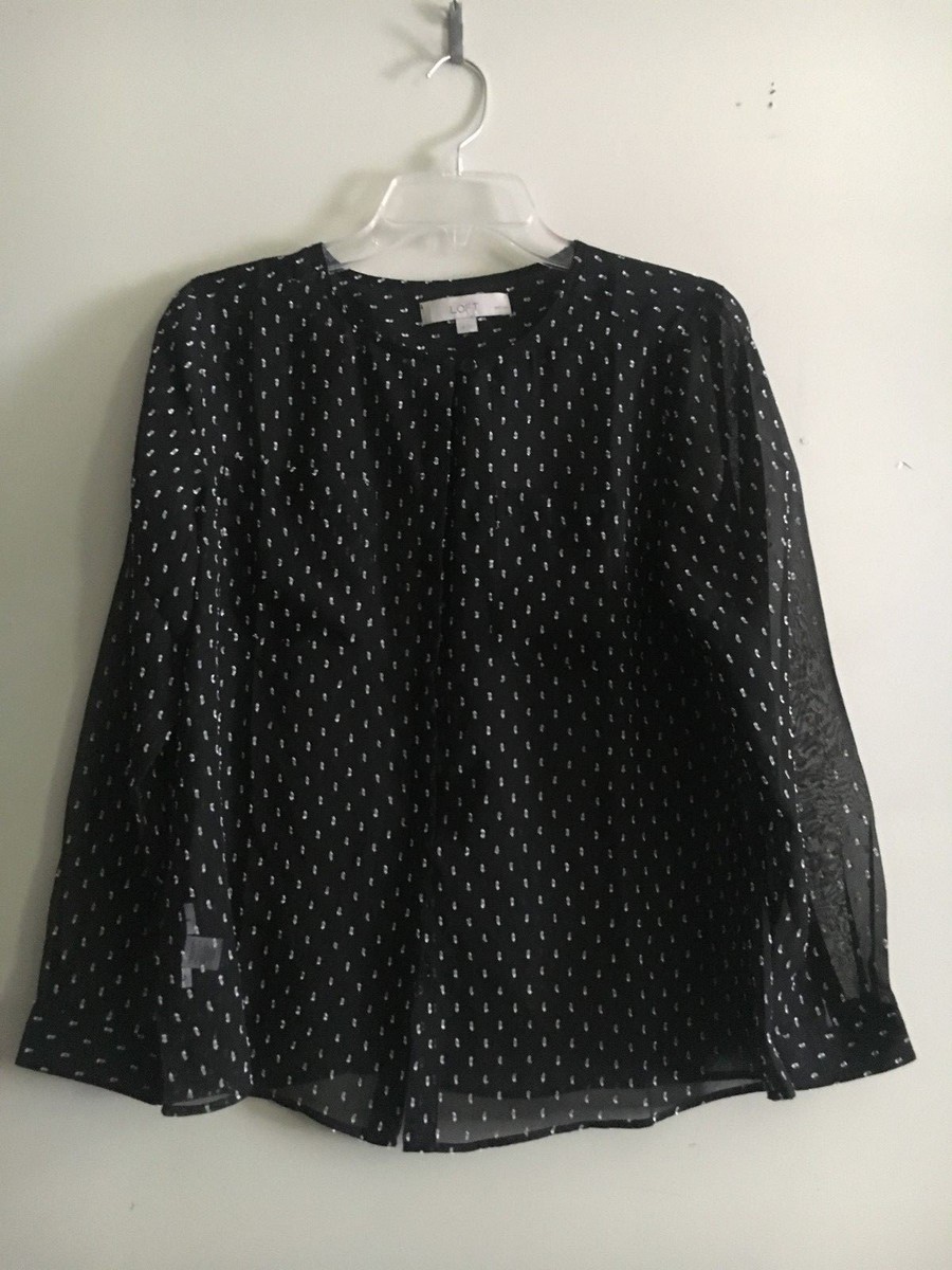 Chemisier Ann Taylor LOFT Manches Cloche - Taille PS (Petite) - Noir Crème Blanc - Occasion Très Bon état