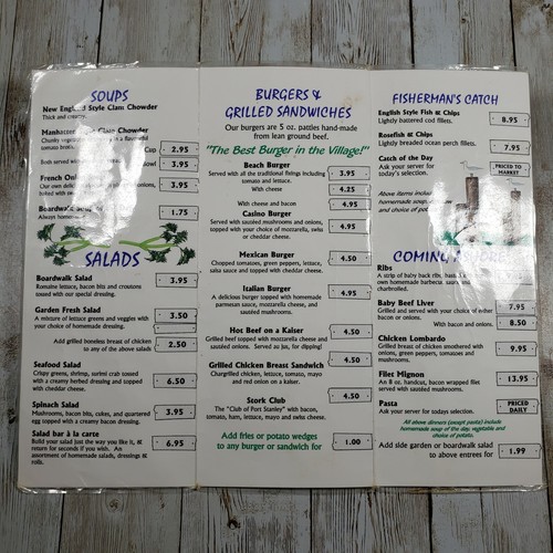 Restaurant Menu Kelly’s Boardwalk Dinner William St Port Stanley Ontario Defunct - Picture 3 of 7