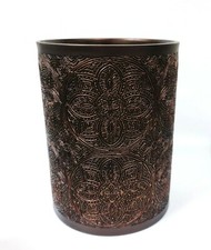 NEW CARO HOME BRONZE BROWN RESIN MANDALA CARVED LOOK,TRASH CAN WASTE BASKET,BIN