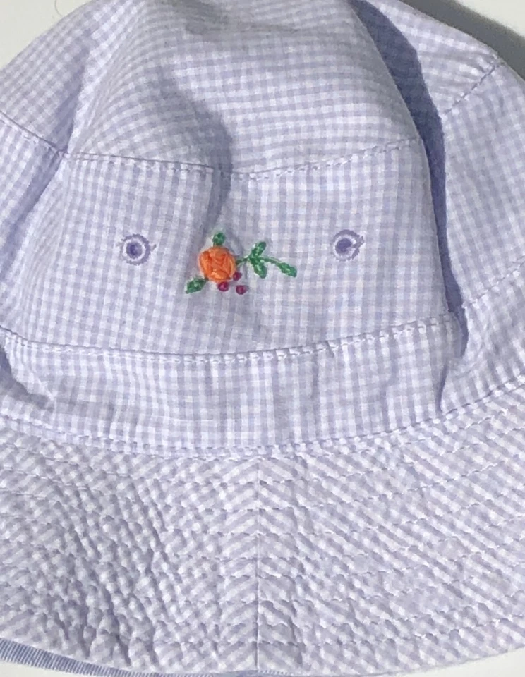 Nuevo Sombrero de Sol Vintage Reversible Bebé Gap Púrpura Guinga Talla XS S 0-3-6 meses Nuevo con Etiquetas Foto 2 de 3
