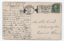 1916 Pasadena CA Pan-Cal Expo universal slogan machine  on postcard [5838.243]