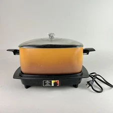 Vintage West Bend 4 QT Slo Cooker Crock Pot Glass Lid Two Tone Variable Heat