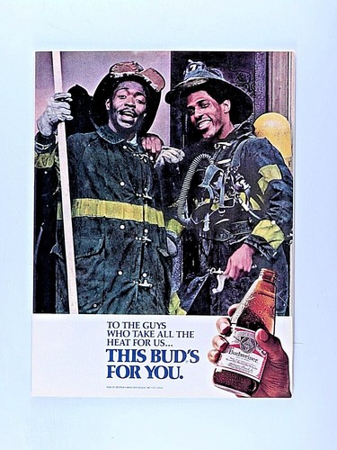 Firemen This Bud Is For You Vintage 1981 They Take The Heat Original Print Ad - Picture 6 of 7