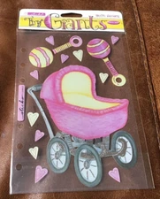 RETIRED STICKO THEMED SCRAPBOOK VELLUM STICKERS TINY GIANTS PINK BABY CARRIAGE *