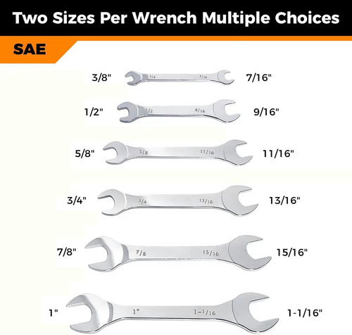 Super-Thin Open End Wrench Set, SAE, 6-Piece, Including 3/8", 7/16", 1/2", 9/16" - Picture 2 of 12