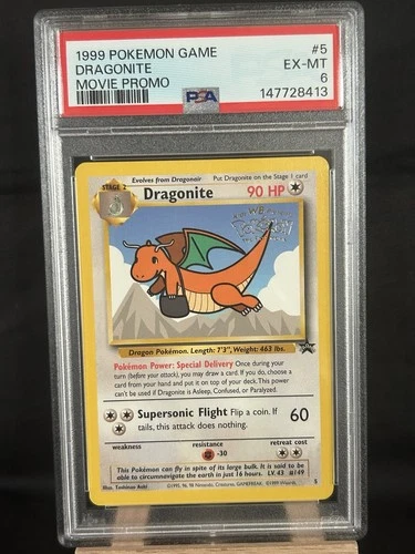 PSA 6 - Dragonite #5 - 1999 Pokemon Kids WB The First Movie Stamp Promo WOTC