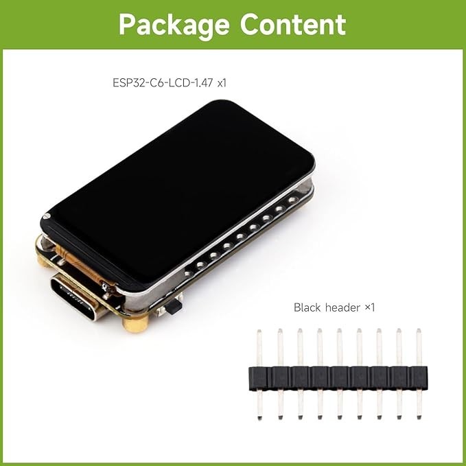 ESP32-C6 Ontwikkelingskaart Met 1,47 Inch LCD – 512KB SRAM, 160MHz Single-core, WiFi6, Bluetooth 5, Type-C, RGB-LED – Ideaal Voor IoT-projecten
