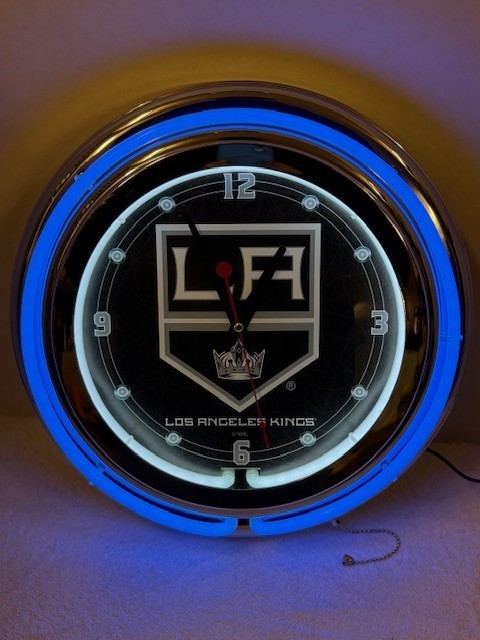 Los Angeles Kings Neon Wall Clock Lighted Chrome Frame NHL Works w/ Power