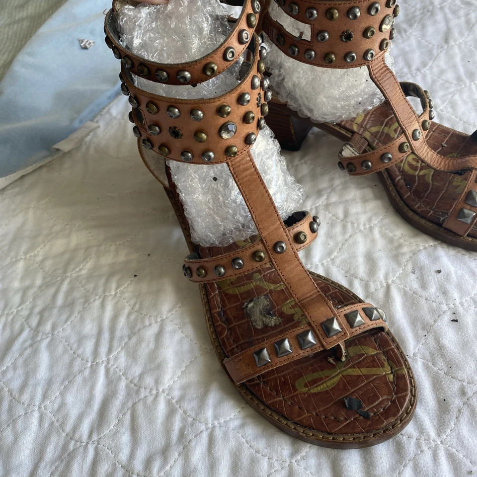 Sam Edelman Women 6.5 Studded Strappy Gladiator Sandals Brown Leather - Image 2 of 4